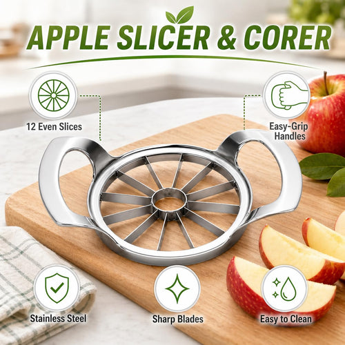 Apple Slicer and Corer, 12-Slice Stainless Steel Fruit Divider with Metal Blades and Easy-Grip Handles for Apples and Pears, Manual Kitchen Cutting Tool, XE-47 - image 2