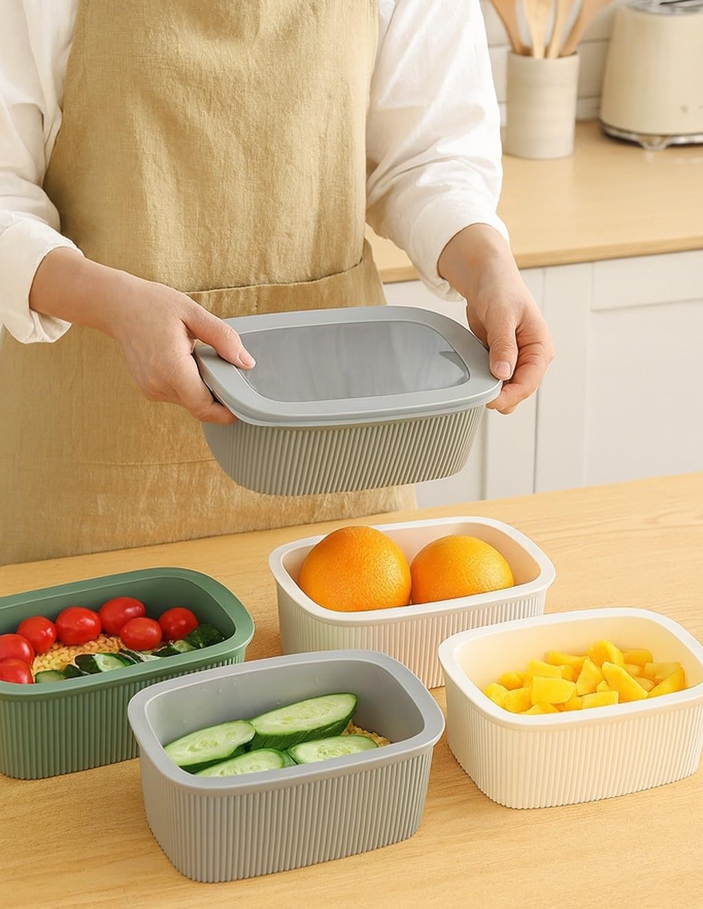 Food Storage Containers 4 Pcs Serving Bowl Set with Lids, Microwave and Freezer Safe, Leak-Proof Tableware Bowls for Prep Mix and Store (Green) - image 7