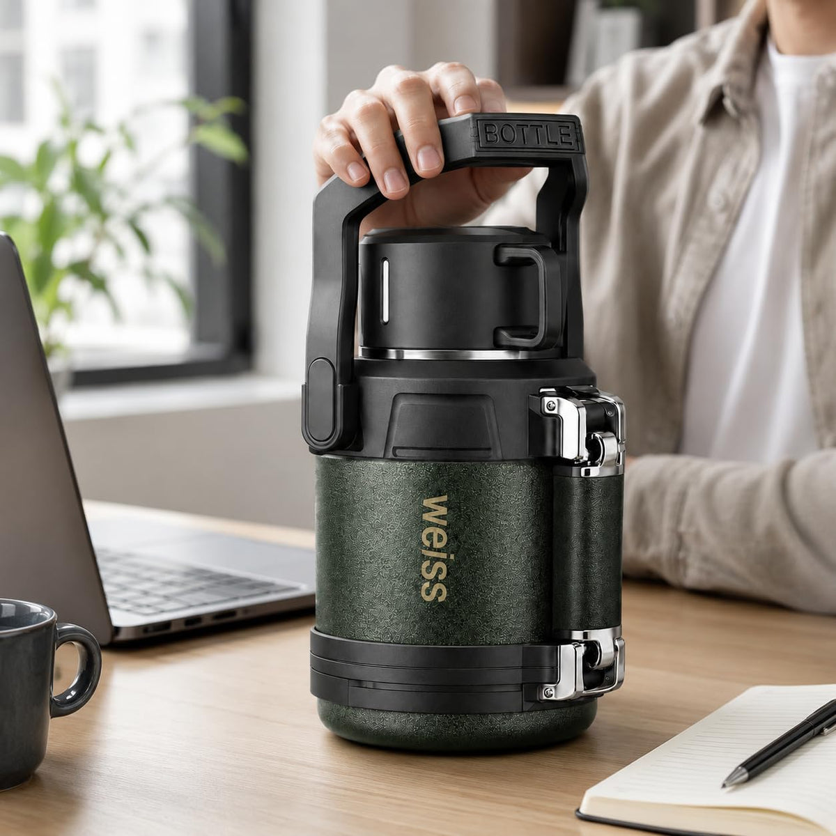 Insulated Stainless Steel Water Bottle 2.3L, 316 Vacuum Flask with Carry Handle, Leakproof Hot and Cold Travel Bottle for Gym, Office, Camping and Daily Use, F-1522 (Army Green) - image 7