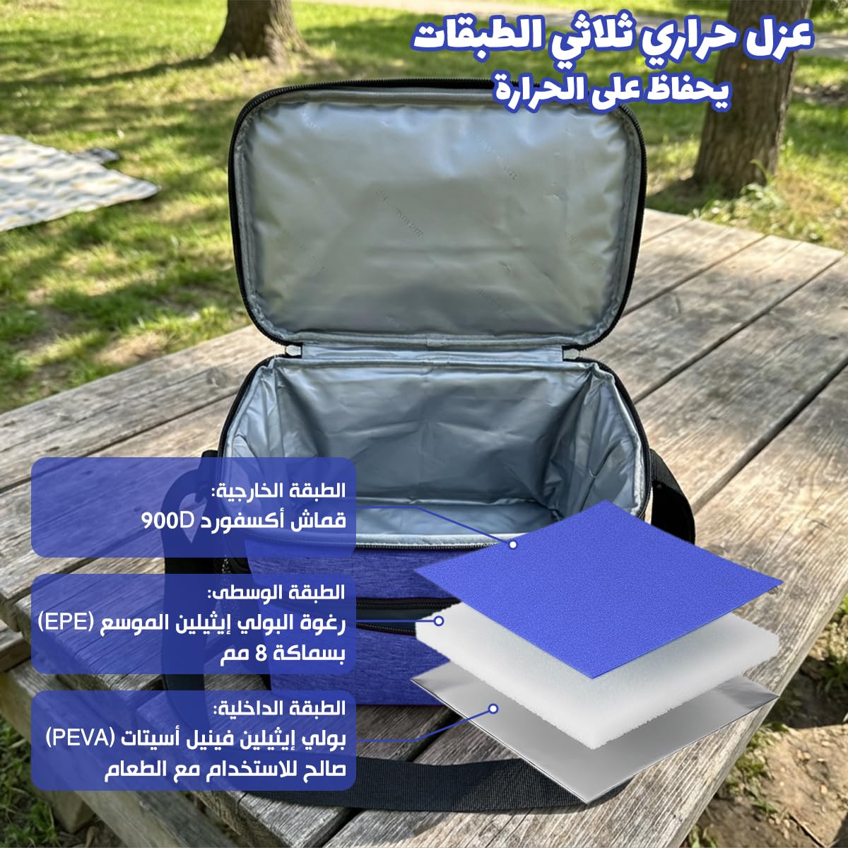 Lunch Bag Insulated Food Cooler Bag 9 L Waterproof Leakproof Lunch Box Tote for Hot and Cold Meals Work School Picnic Storage Bag, BB-520 (Blue) - image 4