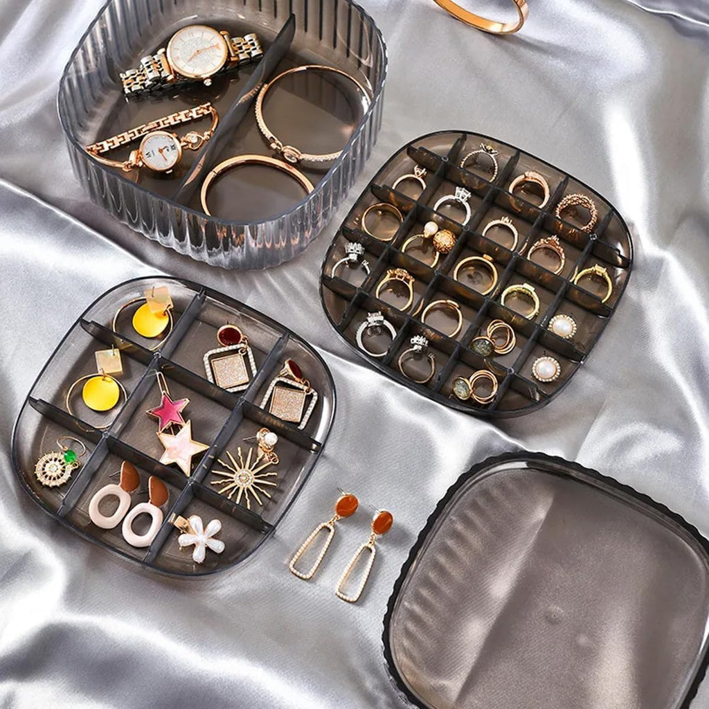 Jewelry Organizer Box, 3-Layer Stackable Velvet-Lined Storage Case with Drawers for Earrings, Rings, Necklaces, Bracelets and Accessories, Tabletop, Grey - image 6