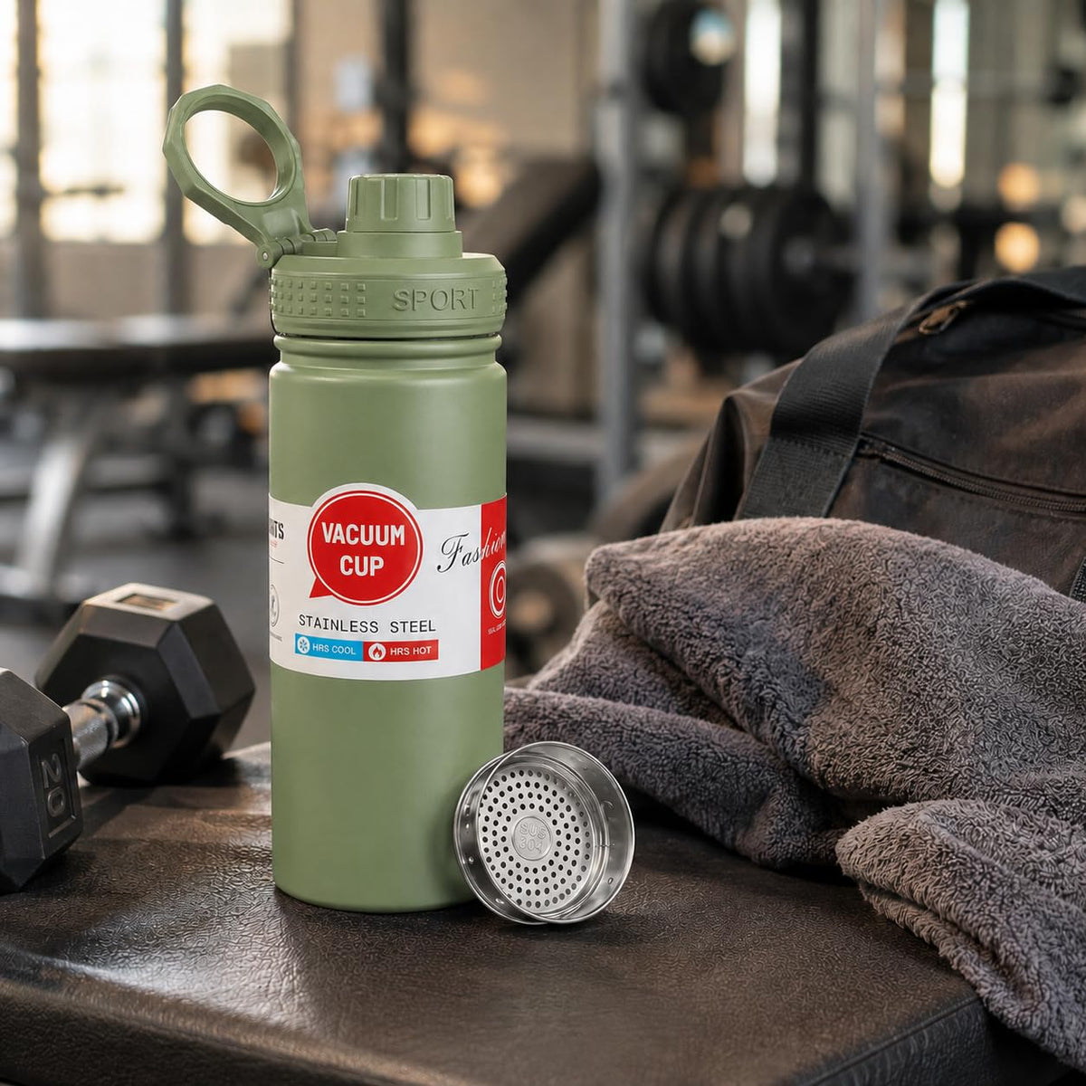 Water Bottle 550 ml, 304 Stainless Steel Vacuum Insulated Flask with Leakproof Lid and Carry Loop, BPA-Free Sports Bottle for Gym, School, Office and Travel, F-742, Green - image 7