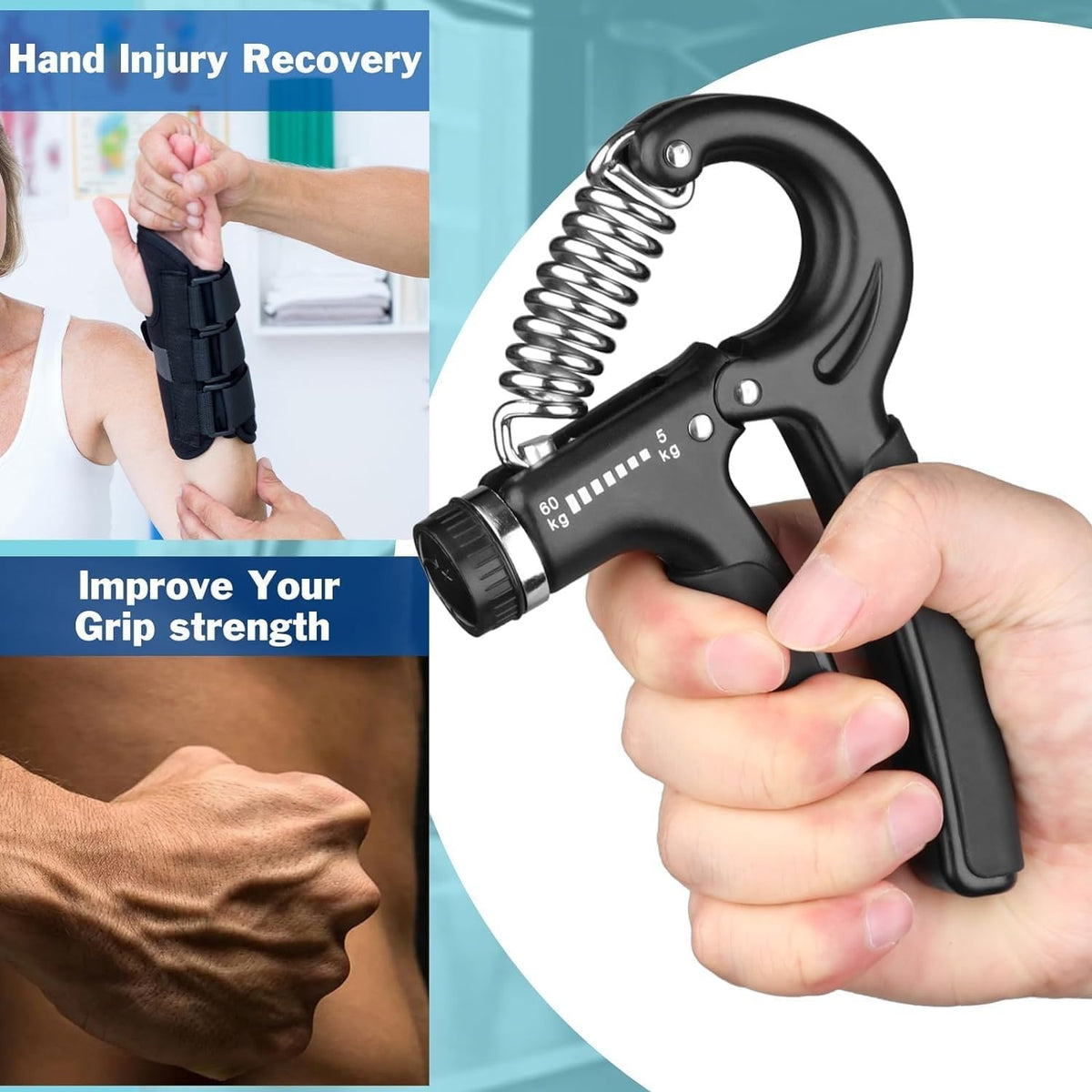 Hand Grip Strengthener, Adjustable Resistance Forearm Exerciser with Ergonomic Handles, Finger and Wrist Training Tool for Fitness, Home, Office and Gym, Grey - image 5