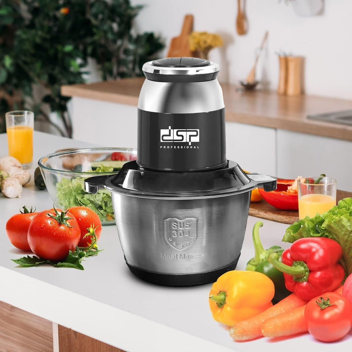 Electric Meat Grinder 2L, 250W Food Chopper with Stainless Steel Bowl, Pure Copper Motor, 2-Speed Food Processor for Meat, Vegetables, Onion and Garlic, KM-4103 - image 7