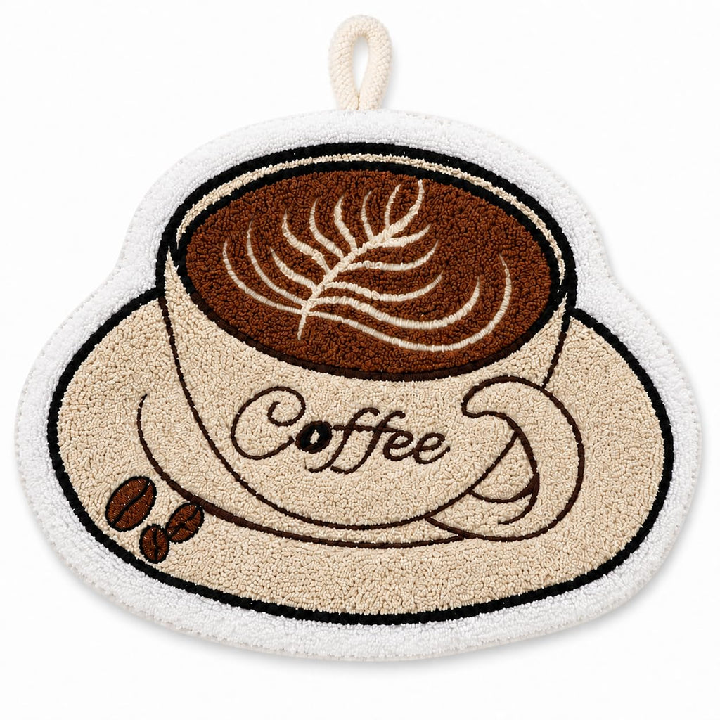 Kitchen Towel, Soft Absorbent Microfiber Hand and Dish Cloth with Hanging Loop for Drying, Wiping Counters, Sinks and Kitchen Surfaces, Coffee Cup Design, J-457B, Coffee Cup - image 1