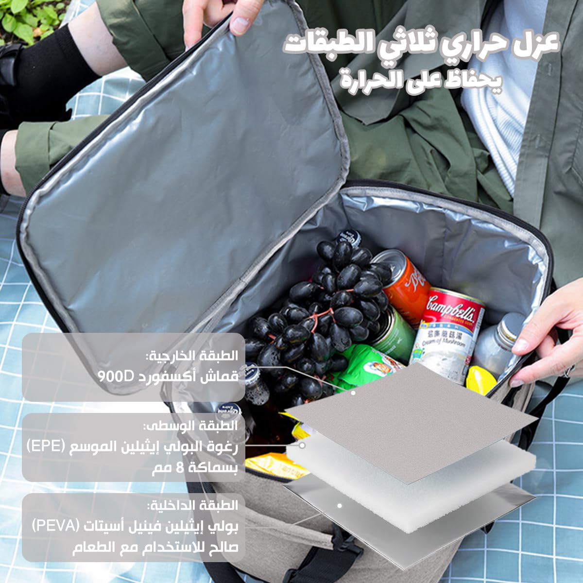 Thermal Lunch Bag Insulated Lunch Box Waterproof Leakproof Food Cooler Storage Tote For Work School Travel Picnic Hot And Cold Food, 26 L, BB-517 (Grey, 26 L) - image 5