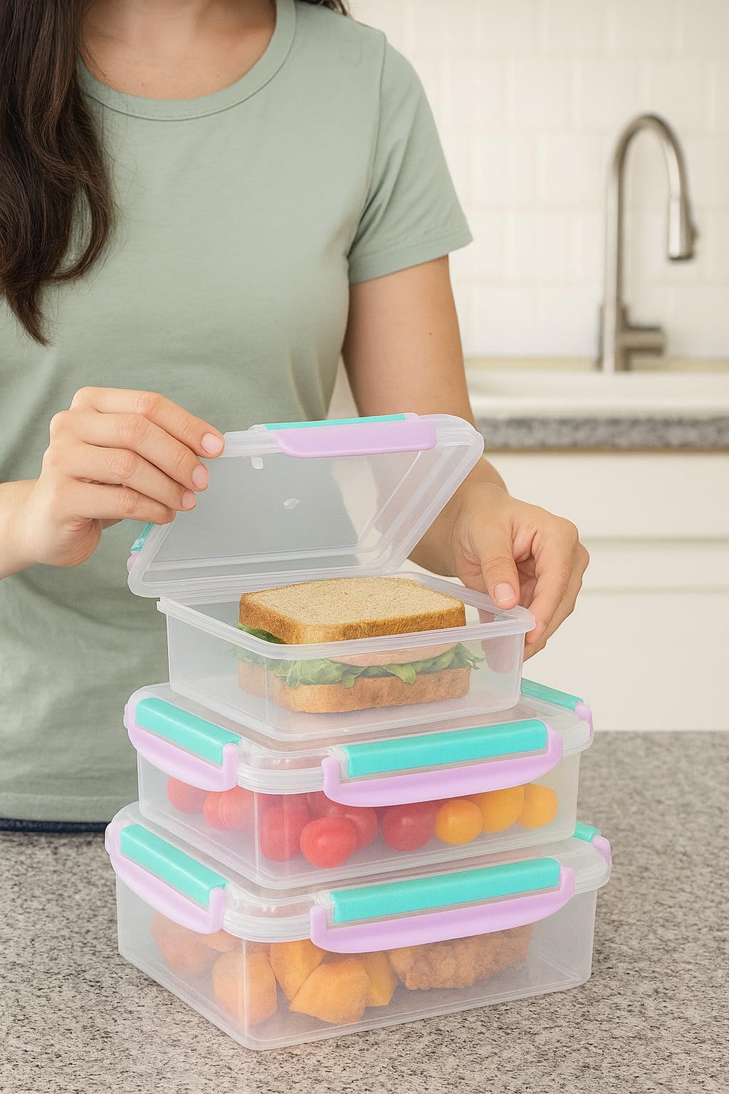 Storage Container Set 3 Pcs Triangle Refrigerator Crisper Box With Airtight Lid Microwave Dishwasher Safe Easy Clean Food Grade Plastic For Vegetables Fruits Snacks 500/1000/1500ml (Pink) - image 3