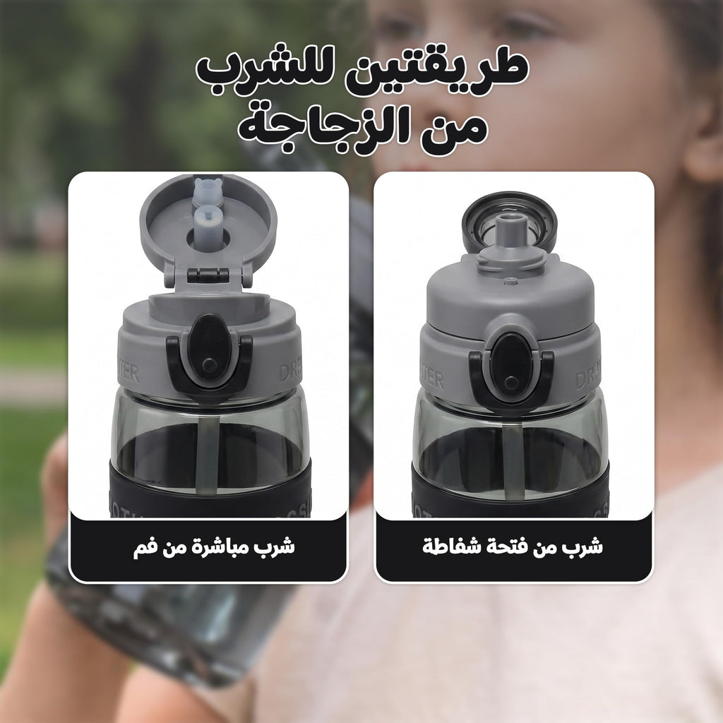 Water Bottle 500ml with Straw, BPA-Free Lightweight Plastic Sports Bottle with Leak-Resistant Lid for School, Gym, Fitness, Outdoor and Travel Use, FL-1315, Grey - image 3