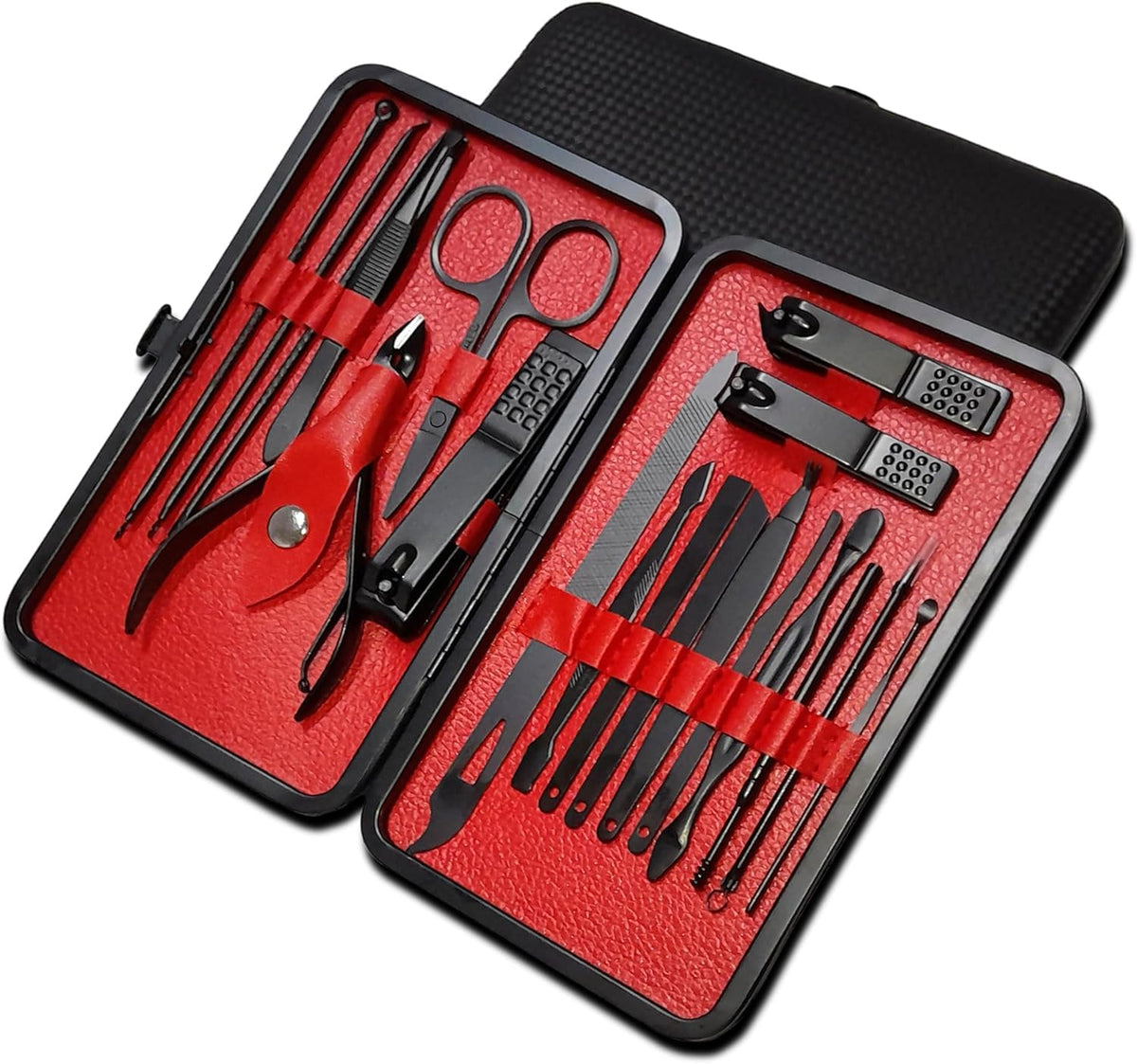 Manicure Set Stainless Steel Nail Clippers Pedicure Grooming Kit for Men Women Nail Eyebrow Ear Care with Portable Travel Case Black Red - image 1