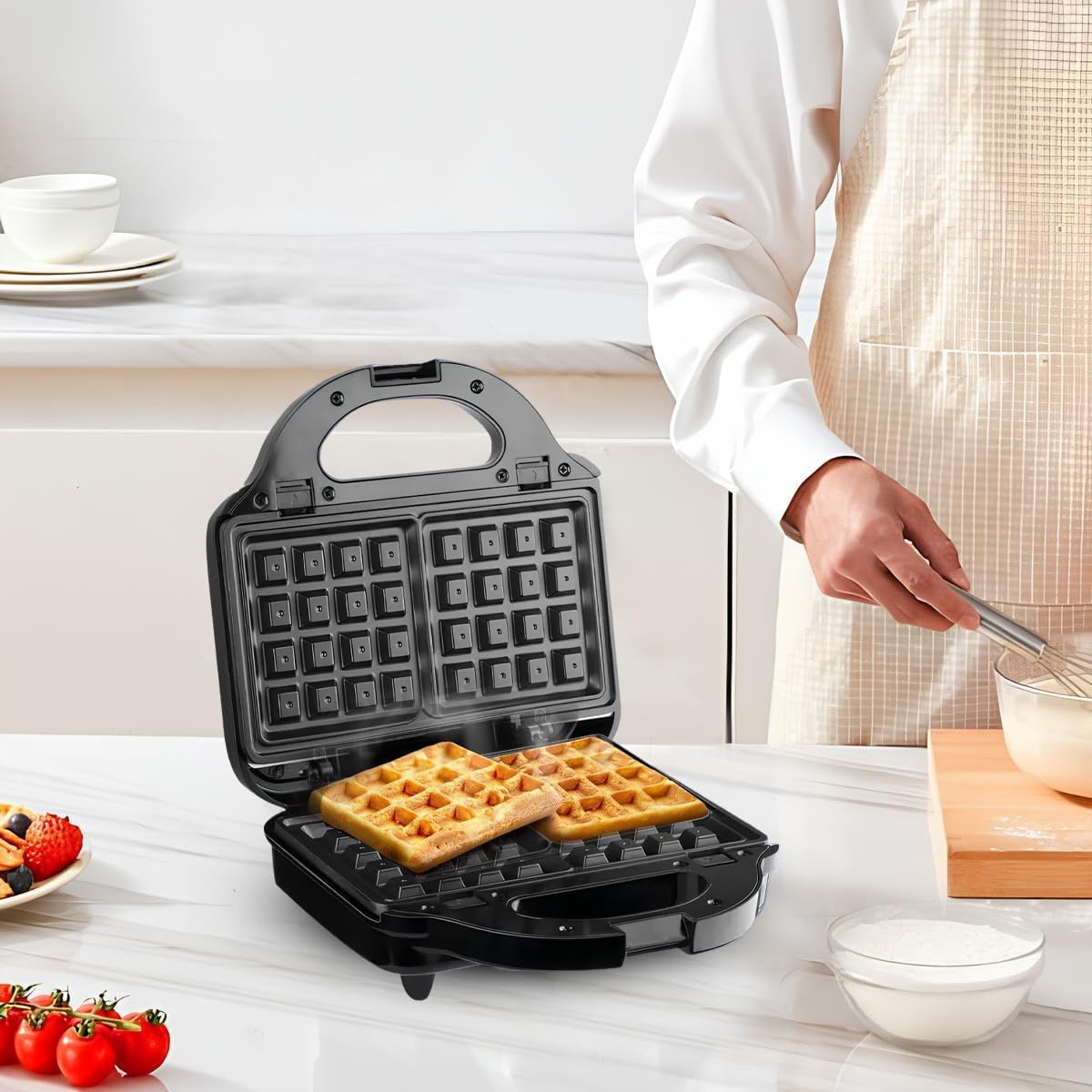 Sandwich Maker 3 in 1, 750W Waffle Maker and Grill with Interchangeable Non-Stick Plates, Cool-Touch Handle, Automatic Temperature Control, Ready Lights and Non-Slip Feet, KC1209 - image 7