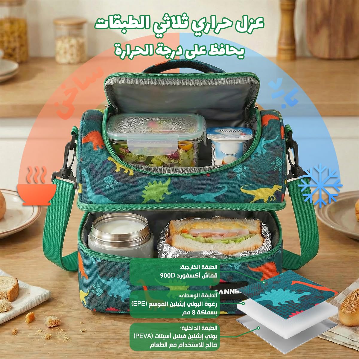 Lunch Bag 7 L, Insulated Thermal Cooler Tote, Waterproof Leakproof Reusable Food Carrier for Hot and Cold Meals, Work, School, Picnic and Travel, BB-541 (Green) - image 4