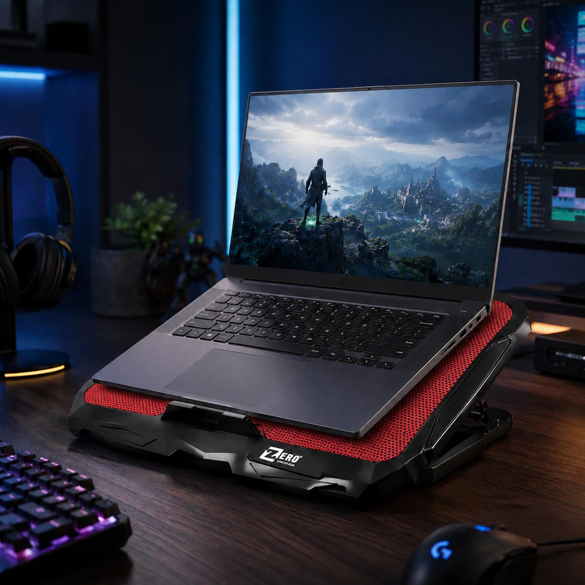 Laptop Cooling Pad with Fan, USB Powered Notebook Cooler Stand with Quiet Airflow and LED Light for Desk, Home Office, Study and Gaming, ZR750 (Red) - image 7