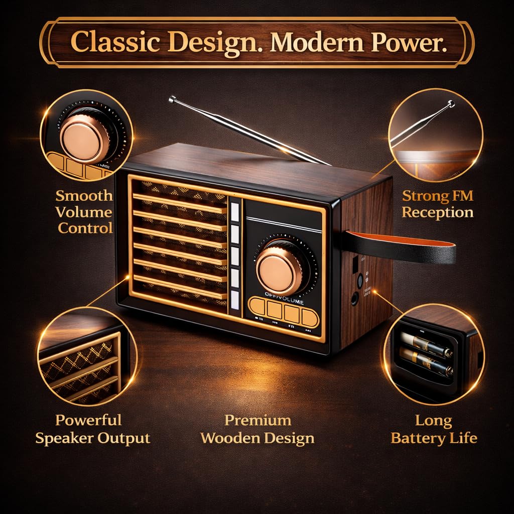 Bluetooth Speaker with FM Radio, Portable Wireless Speaker with RGB Light, Hands-Free Calling, AUX Input, TF Card Support and High-Sensitivity Antenna (Wooden) - image 6