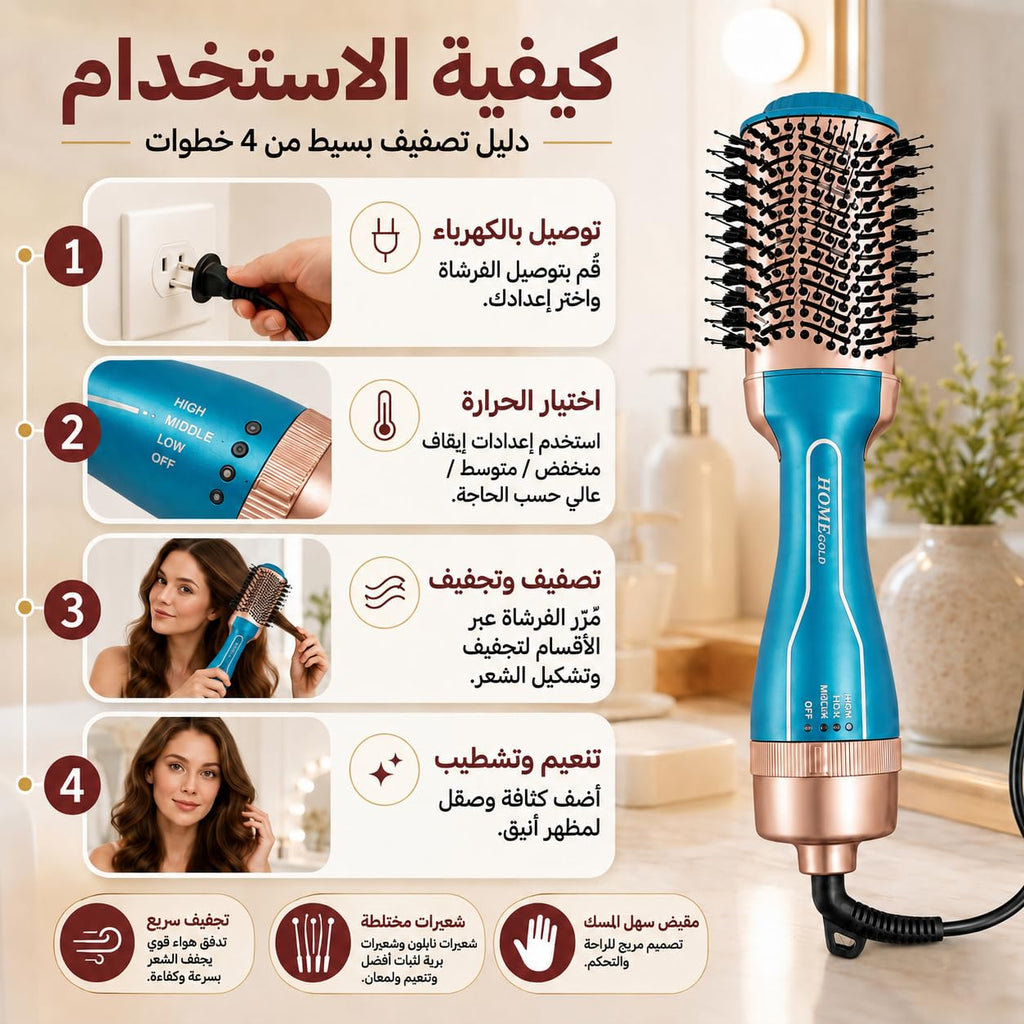 Hair Dryer Brush 1200W, One-Step Hot Air Styler with Mixed Bristles, 80–85°C Heat and 1.5 m Swivel Cord for Drying, Smoothing and Volumizing, HG-1917, Blue - image 5