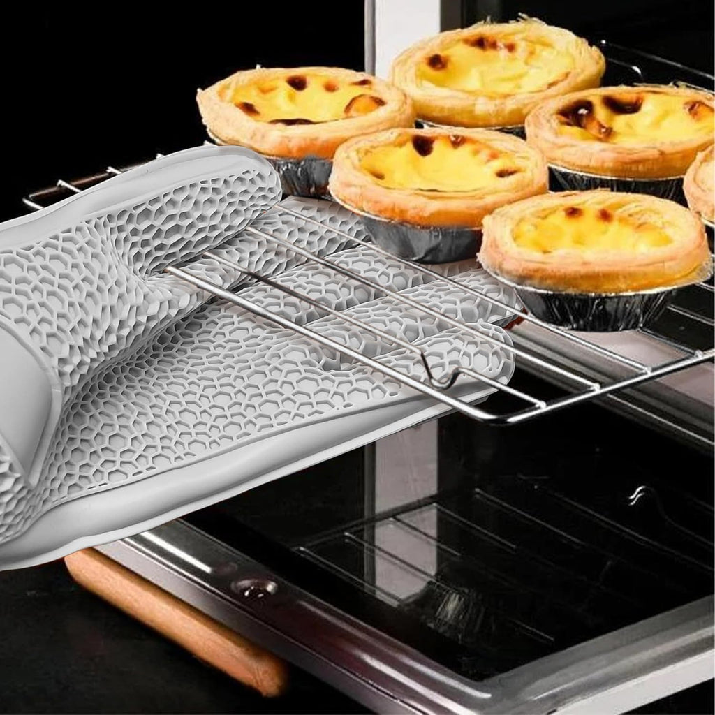 Oven Mitts Pair, Heat-Resistant Silicone Kitchen Gloves with Non-Slip Grip, Washable Hand Protectors for Baking, Cooking, BBQ, Grill and Microwave, Grey - image 7