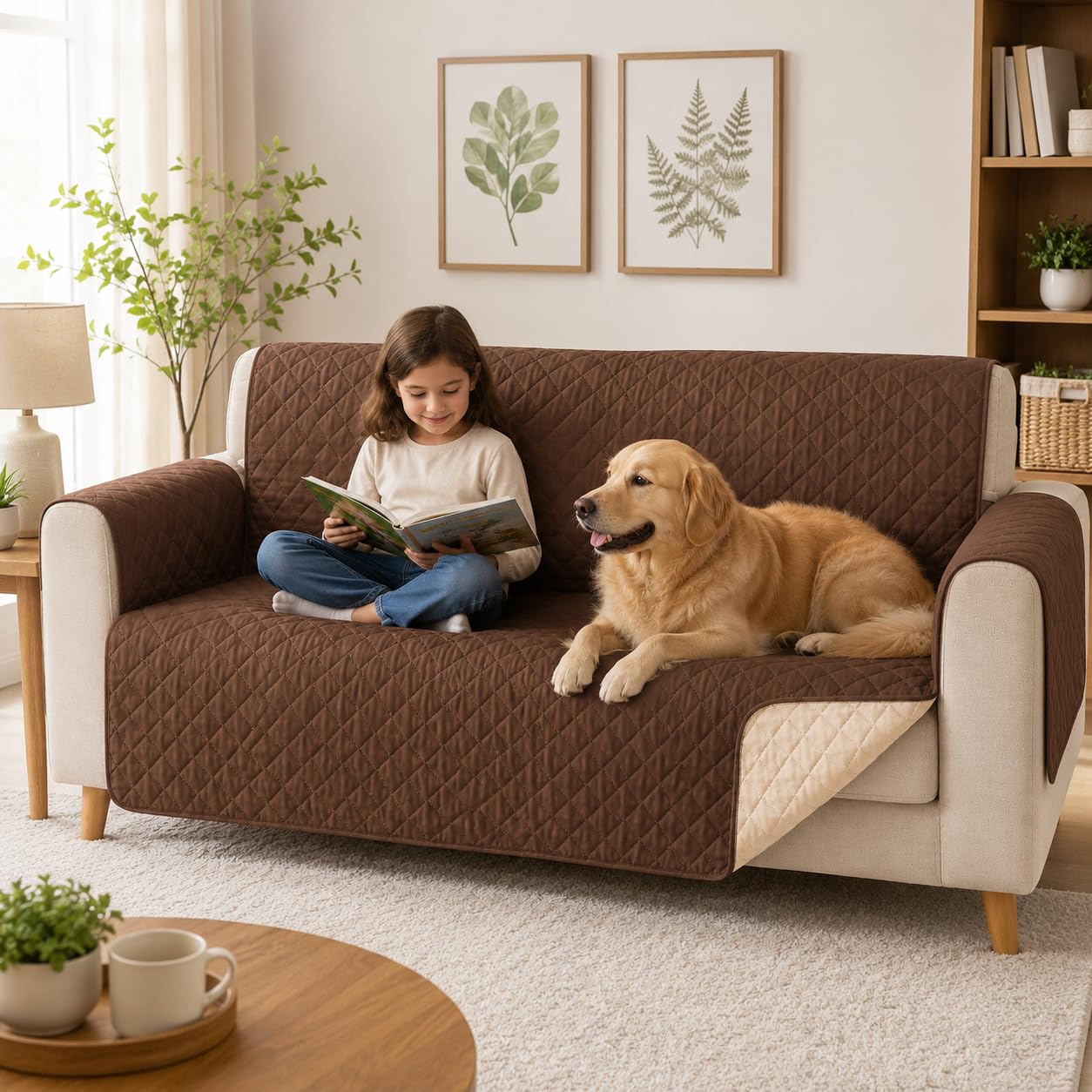 Sofa Cover 2 Seater, Reversible Furniture Protector for Kids and Pets, Couch Slipcover for Living Room, Helps Reduce Mess and Wear, SB-279 - image 6