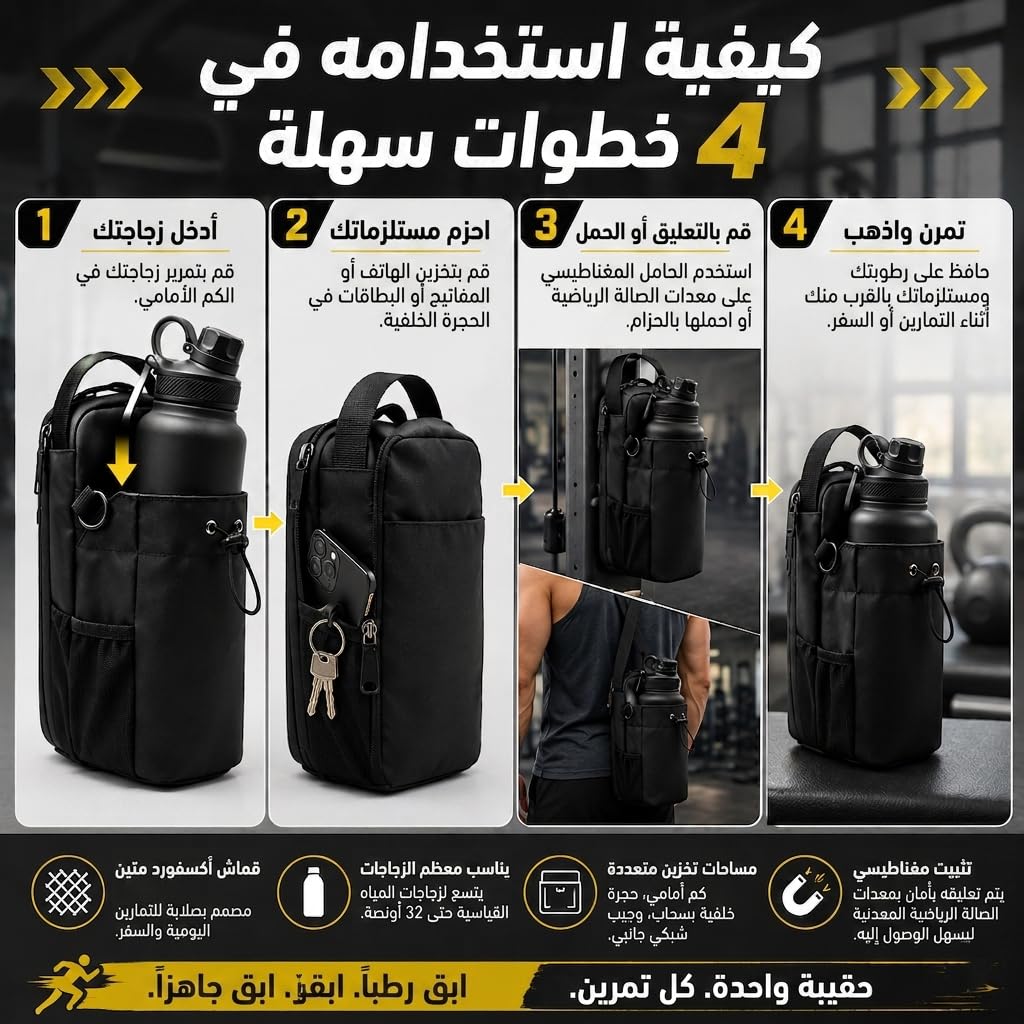 Water Bottle Bag with Magnetic Holder, Heavy-Duty Gym Bottle Carrier with Shoulder Strap, Phone and Keys Pockets for Men and Women, BB-607 - image 5