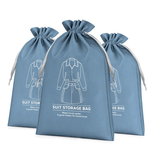 Suit Storage Bag 3Pcs - Travel Organizer for Men and Women, Dustproof Travel Storage, Multifunctional Packing Pouch, Ideal for Clothes, Socks and Towel, Suitcase 35x47CM (Light Blue)