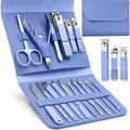 Manicure and Pedicure Set 16 Pcs, Stainless Steel Nail Clippers and Grooming Tools for Fingernails, Toenails and Eyebrows, Compact Nail Care Kit for Men and Women, Blue - image 1
