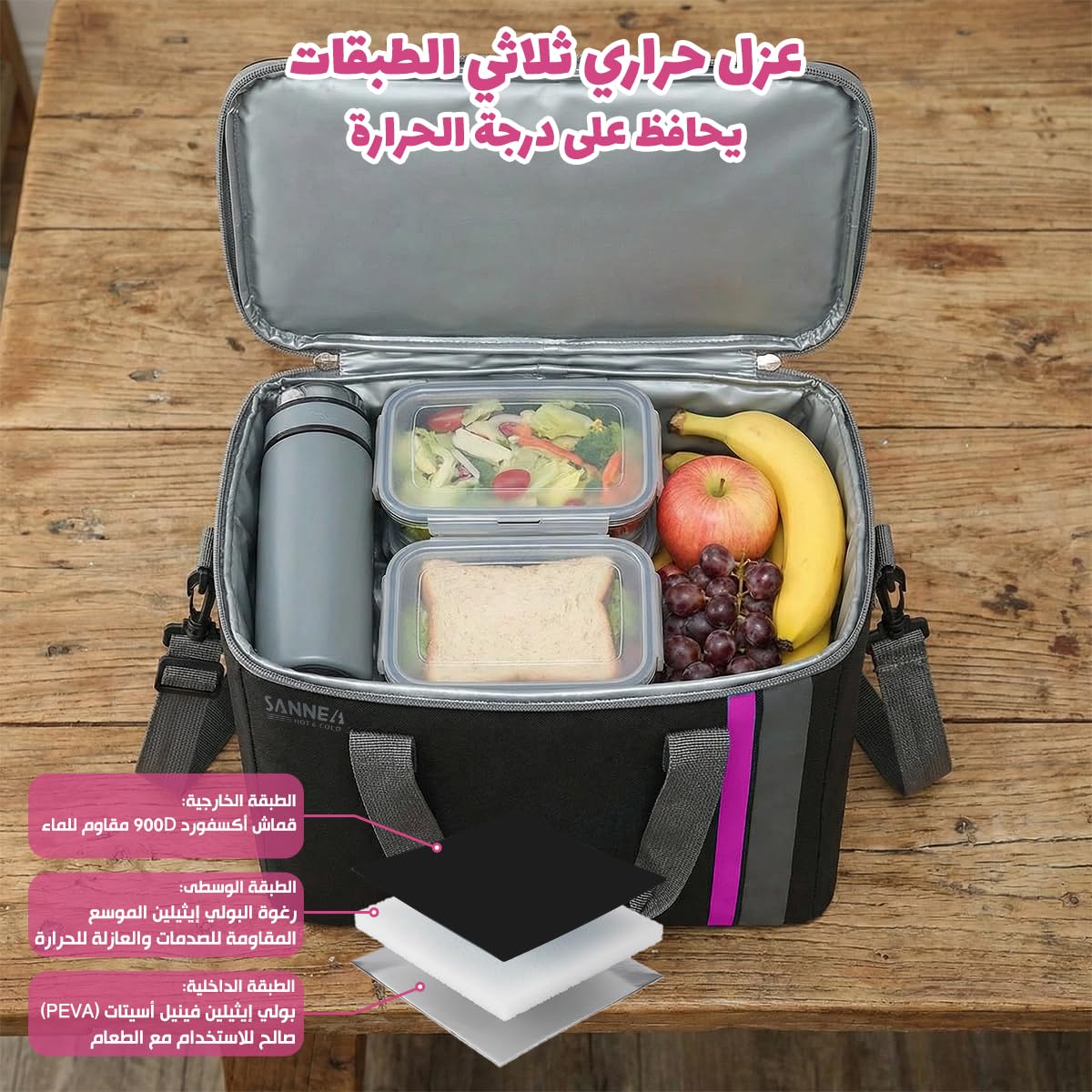 Insulated Lunch Bag 22L Large Thermal Cooler Tote, Water-Resistant Leak-Resistant Food Storage Carrier for Work School Picnic Travel, hanso, BB-571 (Black/Pink) - image 4