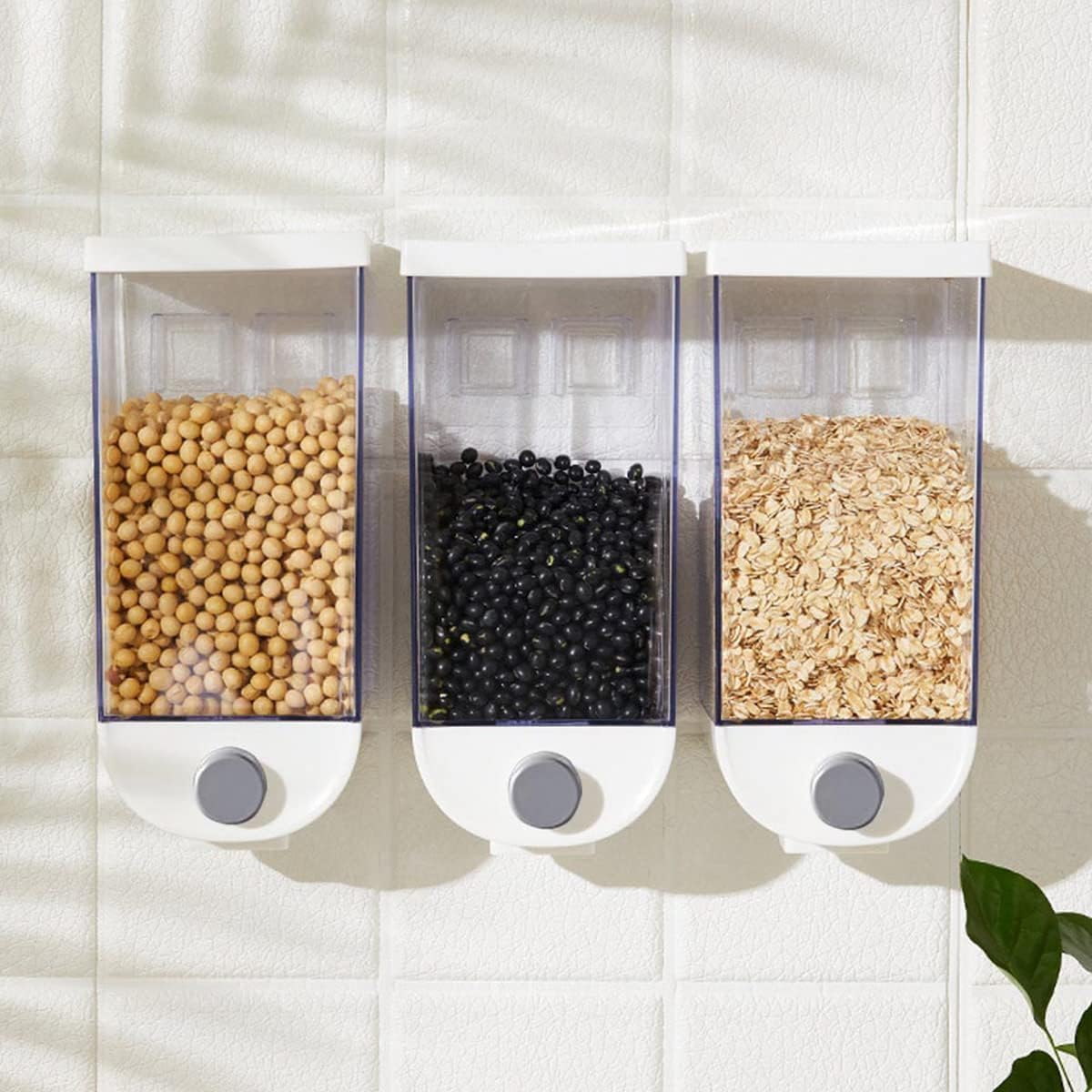 Cereal Dispenser Wall Mounted Rice Container, Airtight Grain Storage, Portion Control, Double Outlet, 1 L, One-Touch Serving Kitchen Organizer (3 PCS) - image 5