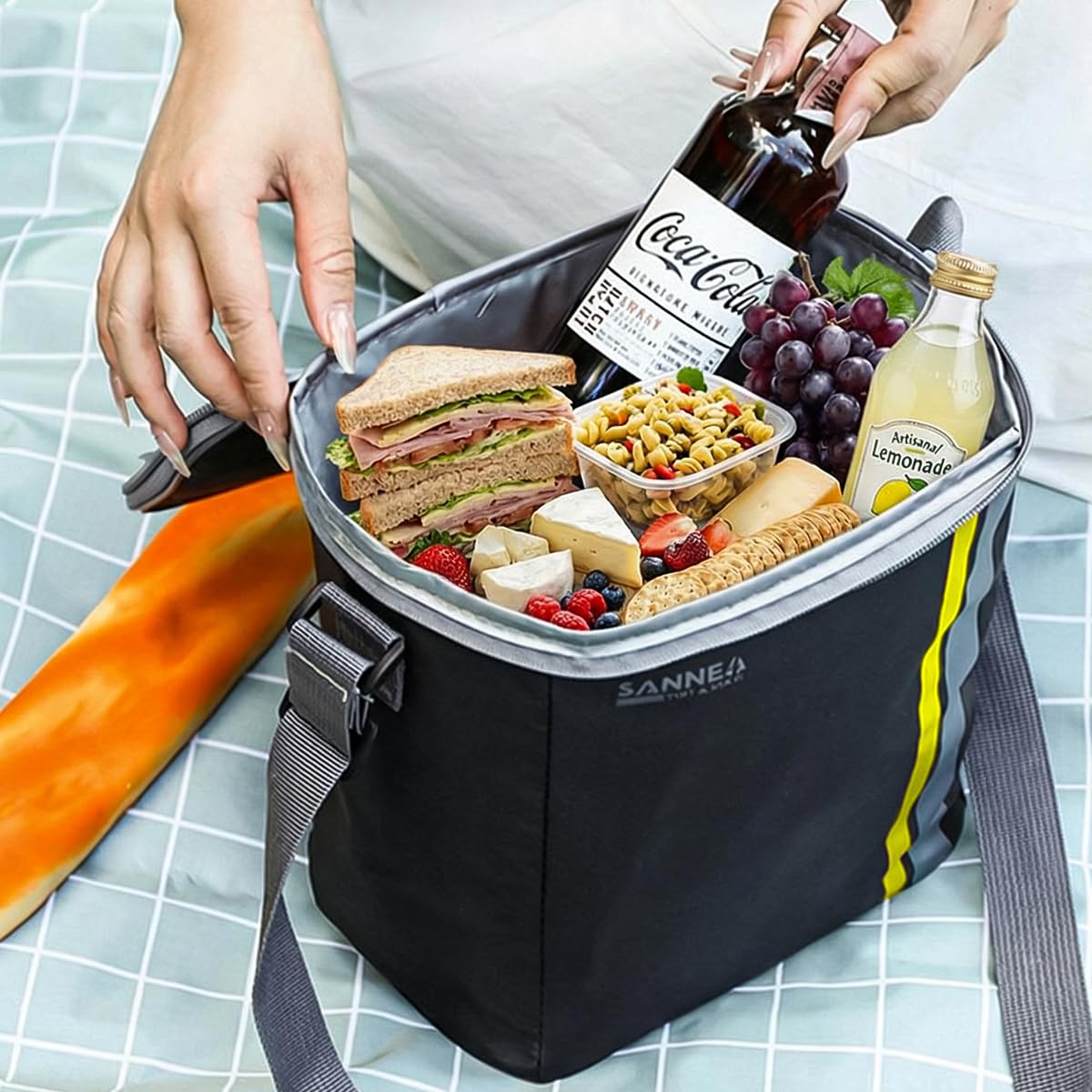 Insulated Lunch Bag 16L, Large Thermal Cooler Tote with Leak-Resistant Lining and Water-Resistant Design for Work, School, Picnic, Beach and Travel, BB-570, (Black Yellow) - image 6