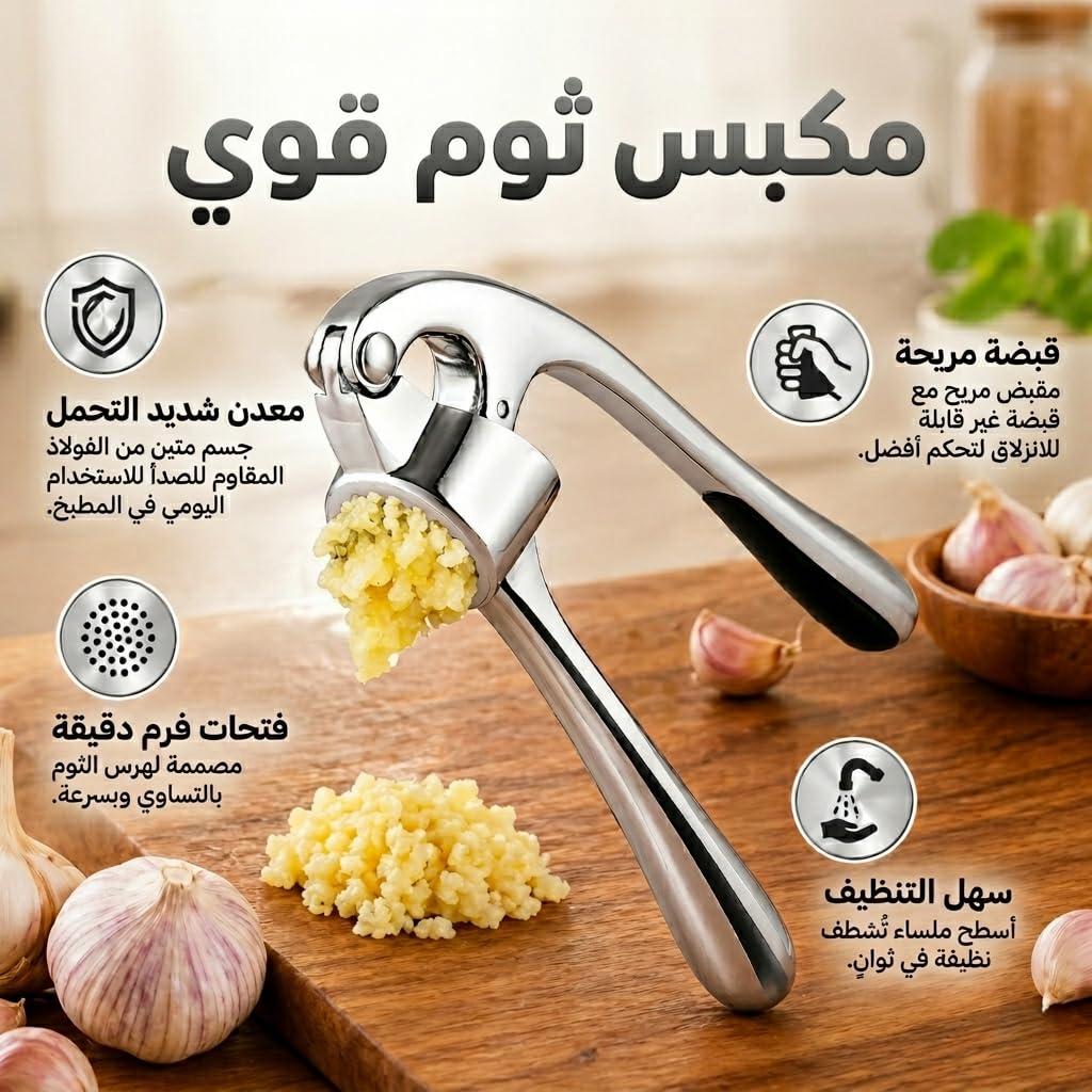 Garlic Press, Stainless Steel Manual Garlic Crusher and Mincer with Ergonomic Handle, Easy-Clean Kitchen Tool, XD-80, Silver - image 3