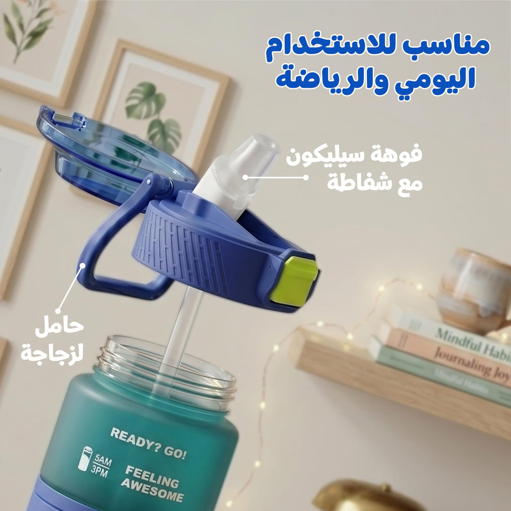 Water Bottle 1L with Straw Lid and Carry Handle, Leakproof Lightweight Reusable Sports Bottle for Gym, School, Travel and Outdoor Use, FL-230, Blue - image 3