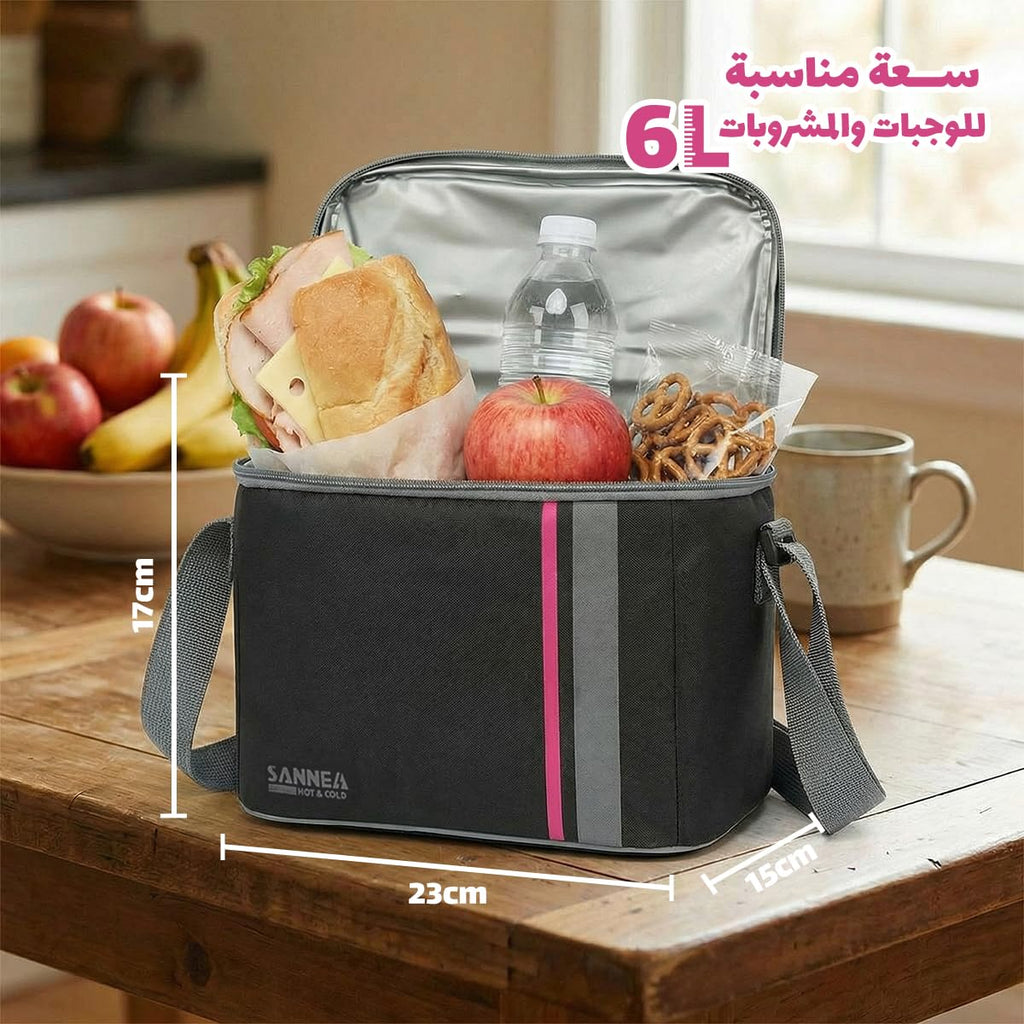 Lunch Bag 6 L, Insulated Thermal Cooler Tote, Waterproof Leakproof Food Carrier for Work, School, Travel and Picnic, Hot and Cold Meals, BB-568 (Black/Pink) - image 3