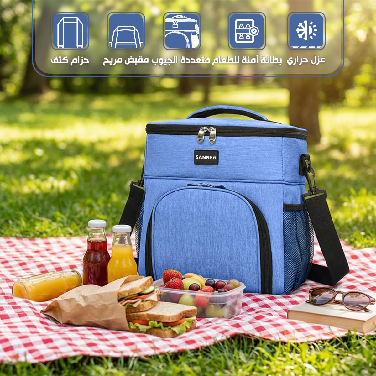 Insulated Lunch Bag 13 L Capacity, Thermal Cooler Lunch Tote, Leakproof Waterproof Food Storage Carrier for Work, School, Travel, Picnic, BB-527 (Blue) - image 2