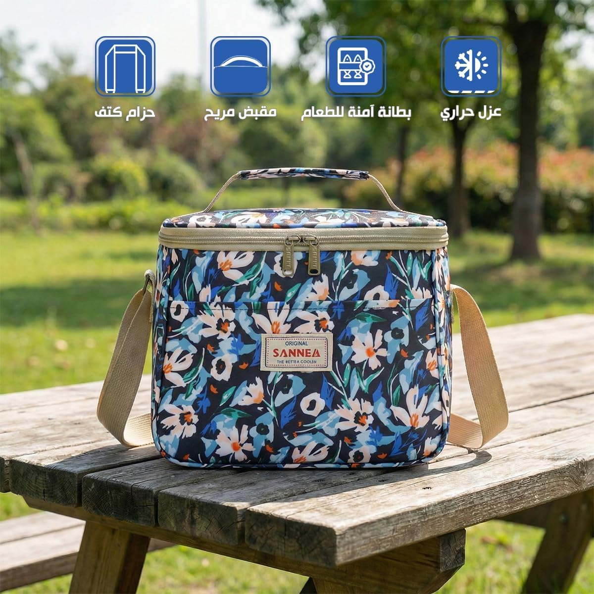 Insulated Lunch Bag 7.5L, Thermal Cooler Tote with Leak-Resistant Lining for Hot and Cold Food, Reusable Meal Bag for Work, School, Travel and Picnic, BB-548 (Blue Floral) - image 2