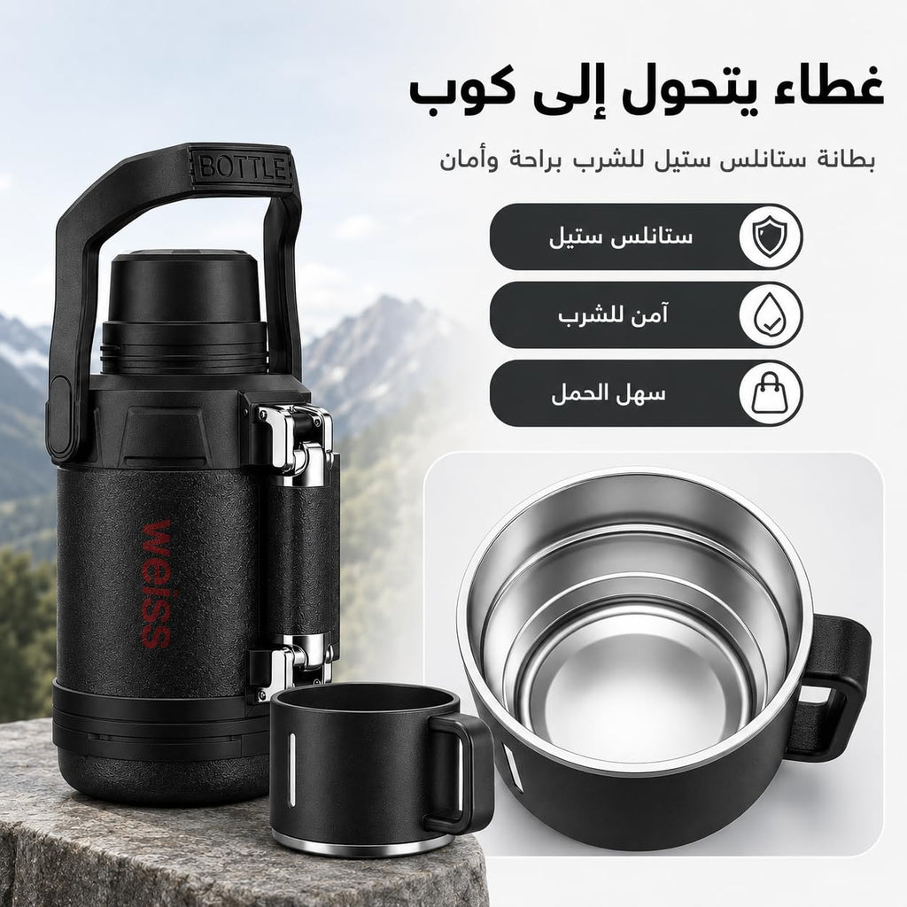 Insulated Water Bottle 2.3L, 316 Stainless Steel Vacuum Flask for Hot and Cold Drinks, Large-Capacity Thermal Bottle for Camping, Office, Travel and Home, F-1522 (Black) - image 5