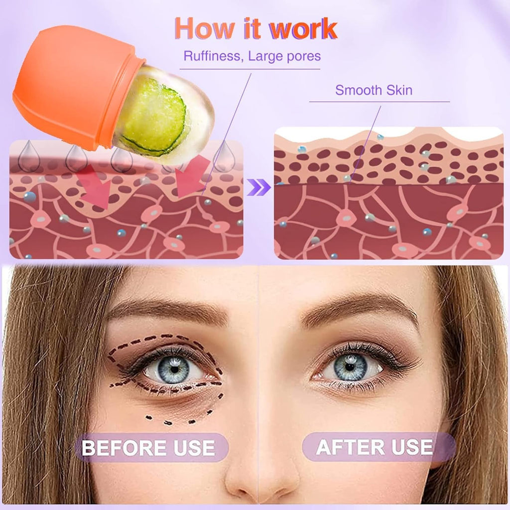 Ice Roller for Face and Eyes, Reusable Silicone Cooling Facial Massage Stick for Skincare, Under-Eye and Neck Care, Portable Beauty Tool, Orange - image 6