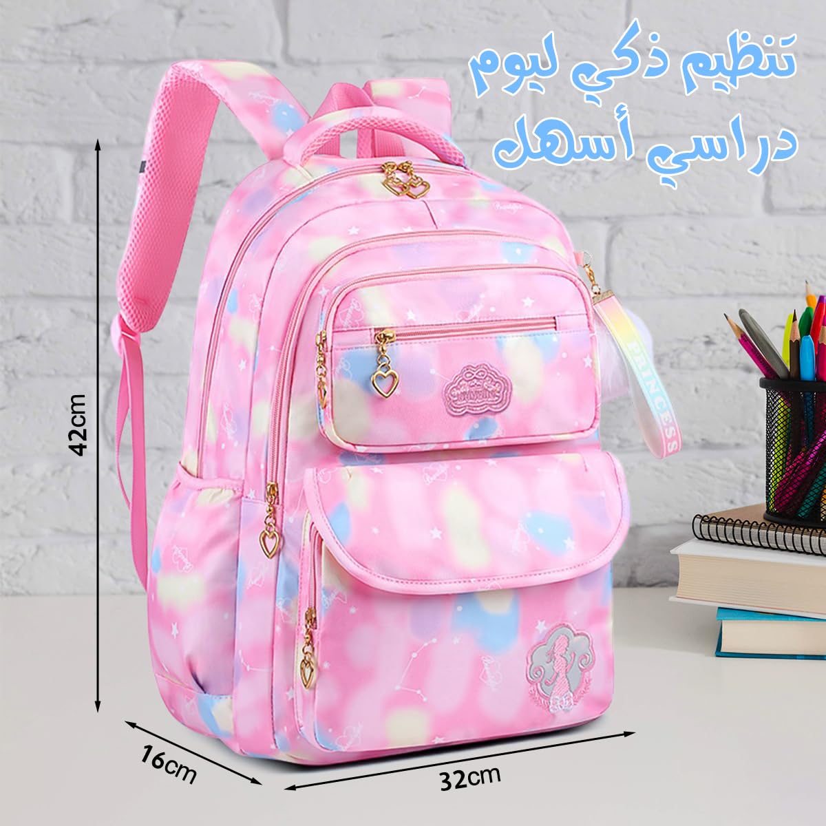 School Backpack for Girls, Lightweight Large Capacity Kids Bag, Stylish School Bag for Travel and Picnic, Back to School (Pink) - image 5
