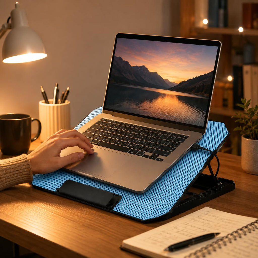 Laptop Stand with Cooling Fan USB Cooling Pad Quiet LED Light Super Air Flow Adjustable Notebook Cooler for Desk Study Office Gaming - image 7