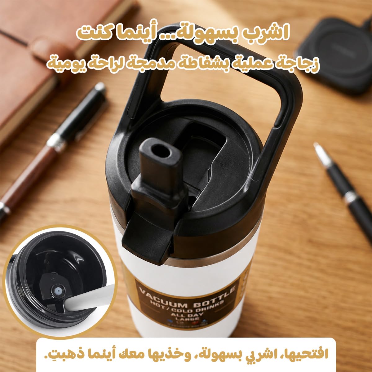 Water Bottle 540ml, Vacuum Insulated Stainless Steel Flask with Leakproof Lid and Double-Wall Design for Hot and Cold Drinks, Sports, Work and Travel, F-1550 (White) - image 3