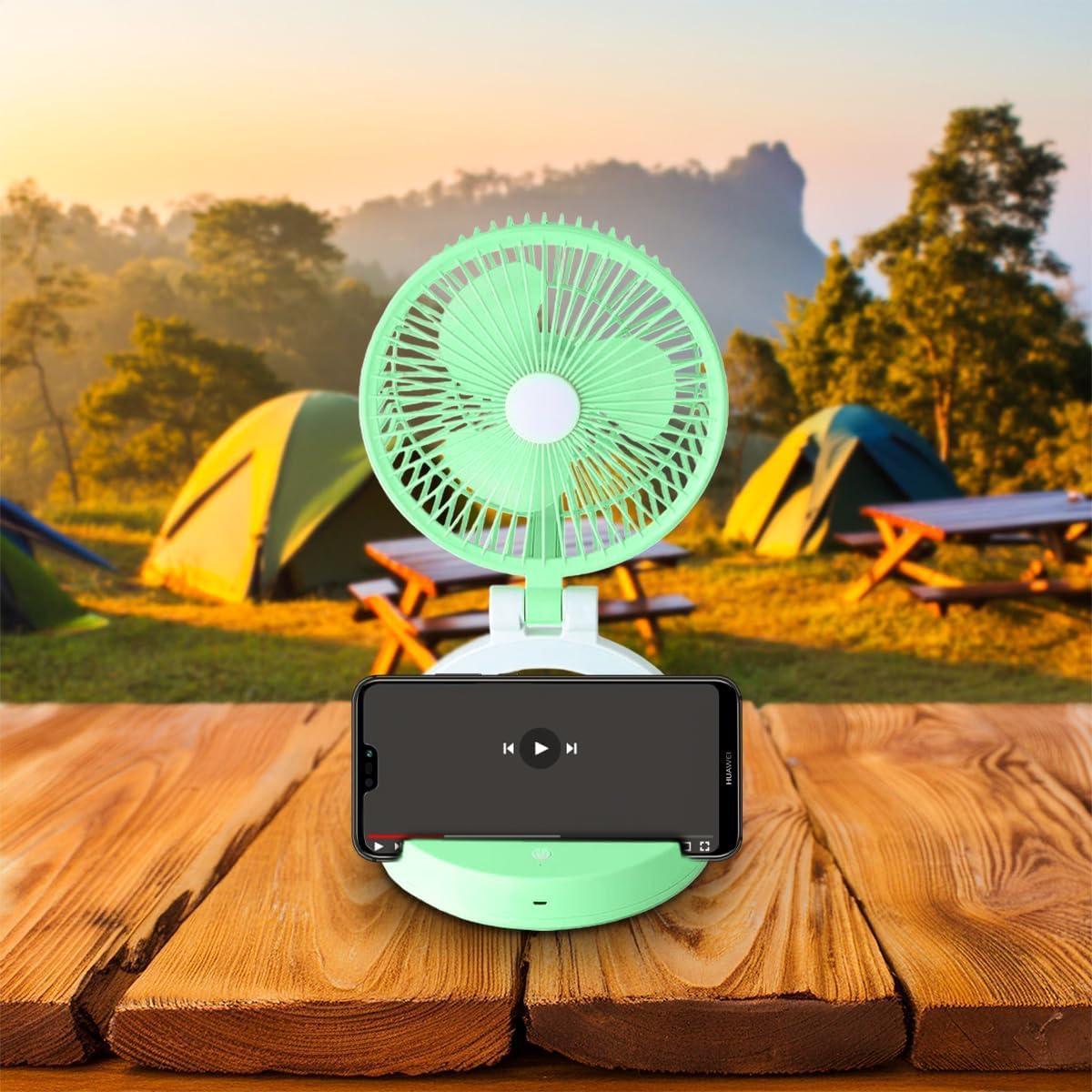 Portable Fan Rechargeable, Mini Folding Desk Fan with LED Light, USB Charging, 3 Speeds and Adjustable Stand for Home, Office, Travel and Camping (Green) - image 6