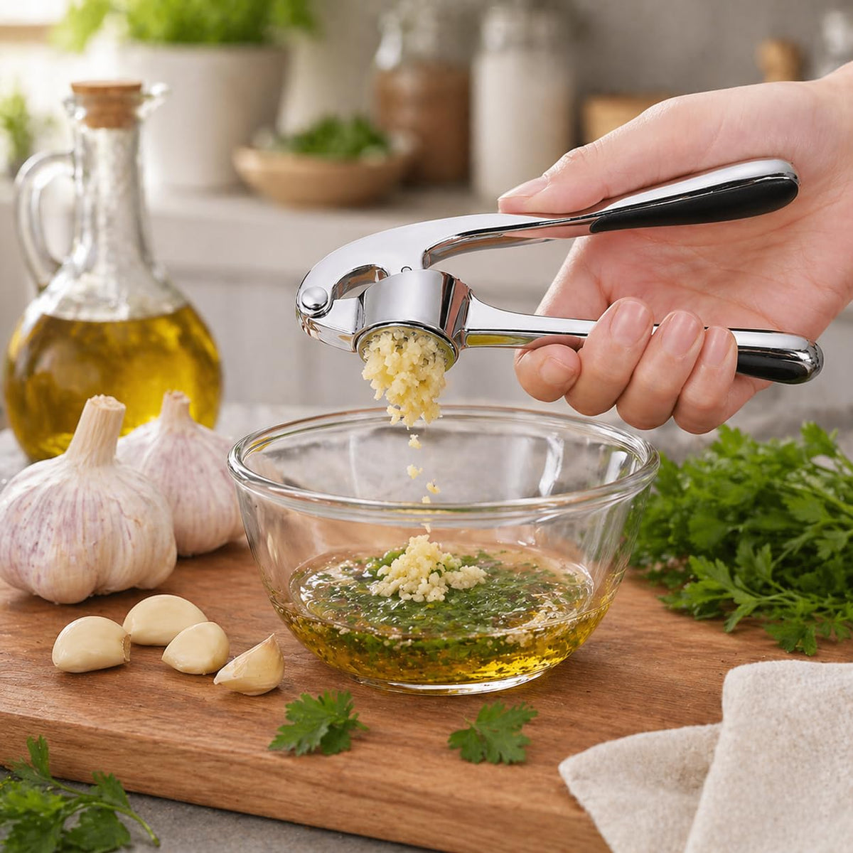 Garlic Press, Stainless Steel Manual Garlic Crusher and Mincer with Ergonomic Handle, Easy-Clean Kitchen Tool for Garlic Cloves, XD-81 - image 7