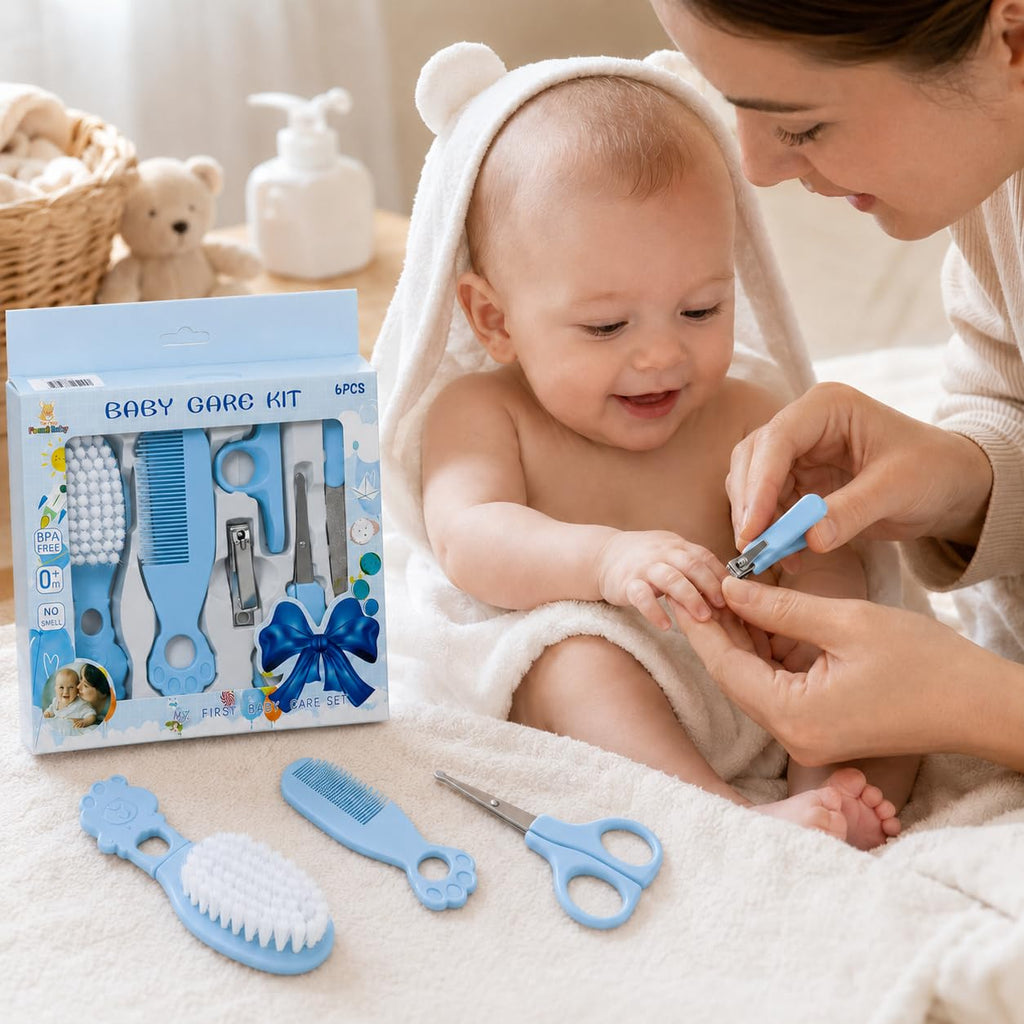 Baby Grooming Kit 6 Piece Newborn Nail Care Set with Nail Clipper Scissors Hair Brush and Comb, Infant Toddler Care Tools for Home Travel (Blue) - image 7