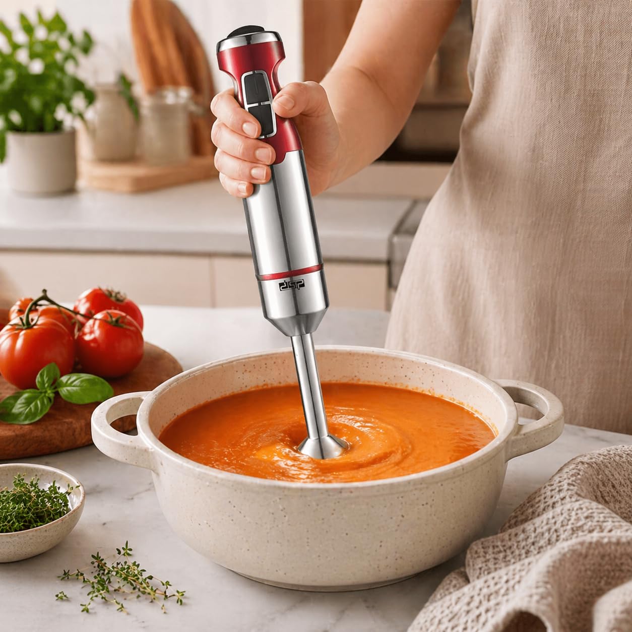 Hand Blender 600W with Variable Speed Control and Turbo, Full Copper Motor, 4 Stainless Steel Blades and Detachable Shaft for Soups, Smoothies and Sauces, KM1117 - image 6