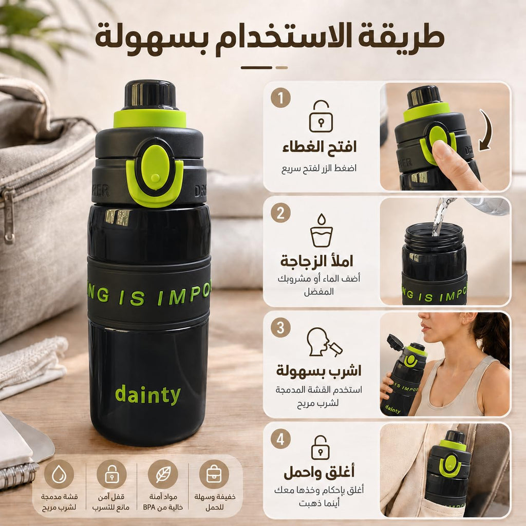 Water Bottle 500ml with Straw, BPA-Free Lightweight Plastic Sports Bottle with Leak-Resistant Lid for School, Gym, Fitness, Outdoor and Travel, FL-1315, Black - image 5