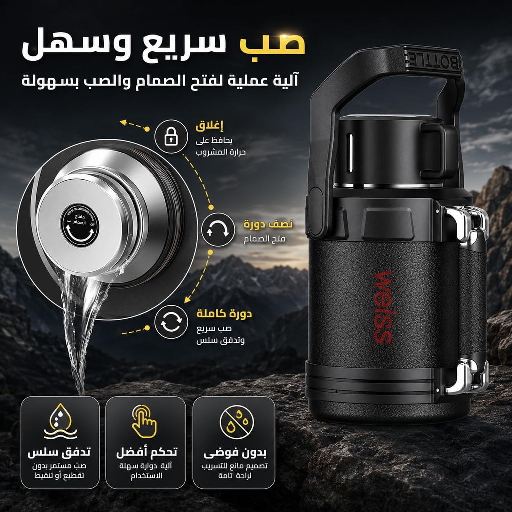 Water Bottle 3L, 316 Stainless Steel Vacuum Insulated Large Flask with Leakproof Lid, 24-Hour Cold Retention for Hot and Cold Drinks, Camping, Office and Home, F-1523, Black - image 6