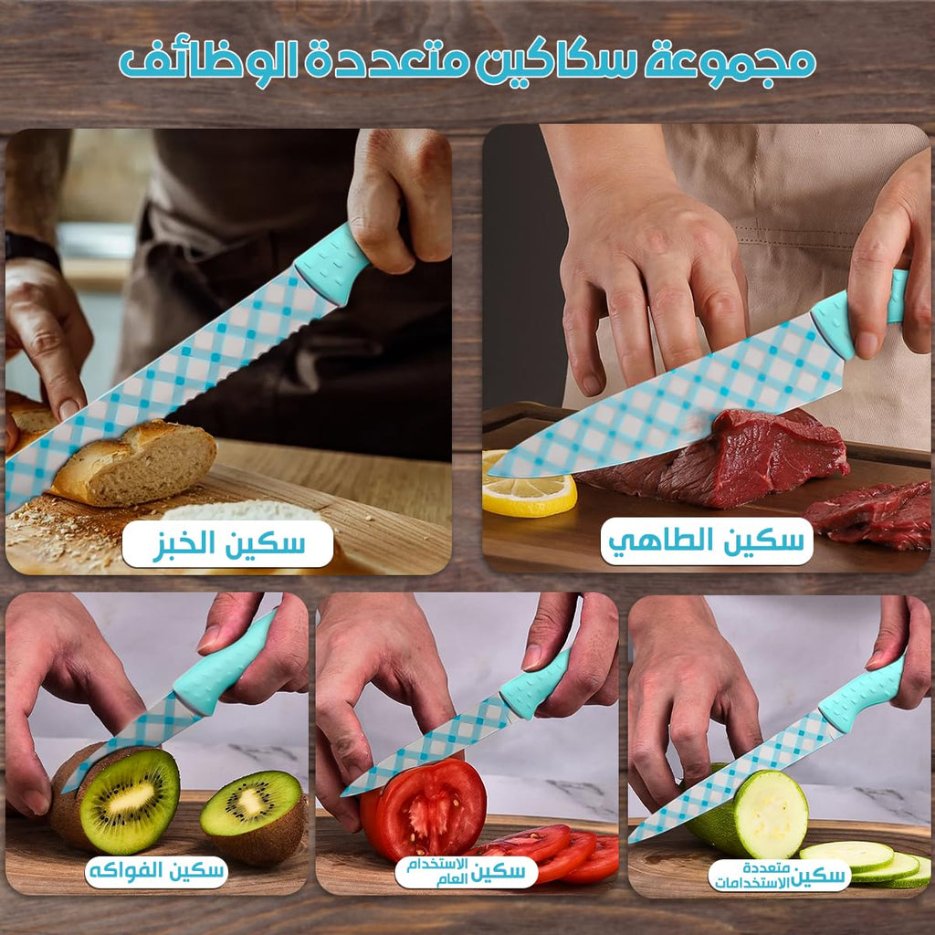 Knife Set, stainless steel, ergonomic, for Work Home Kitchen, Blue - image 4