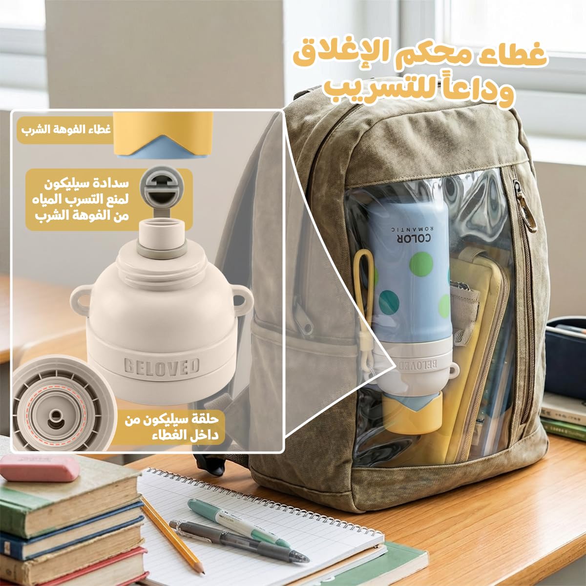 Water Bottle 650 ml, Stainless Steel Vacuum Insulated Double-Wall Flask with Straw and Secure Lid for Hot and Cold Drinks, Gym, School, Office and Travel, F-1545 (Blue) - image 3