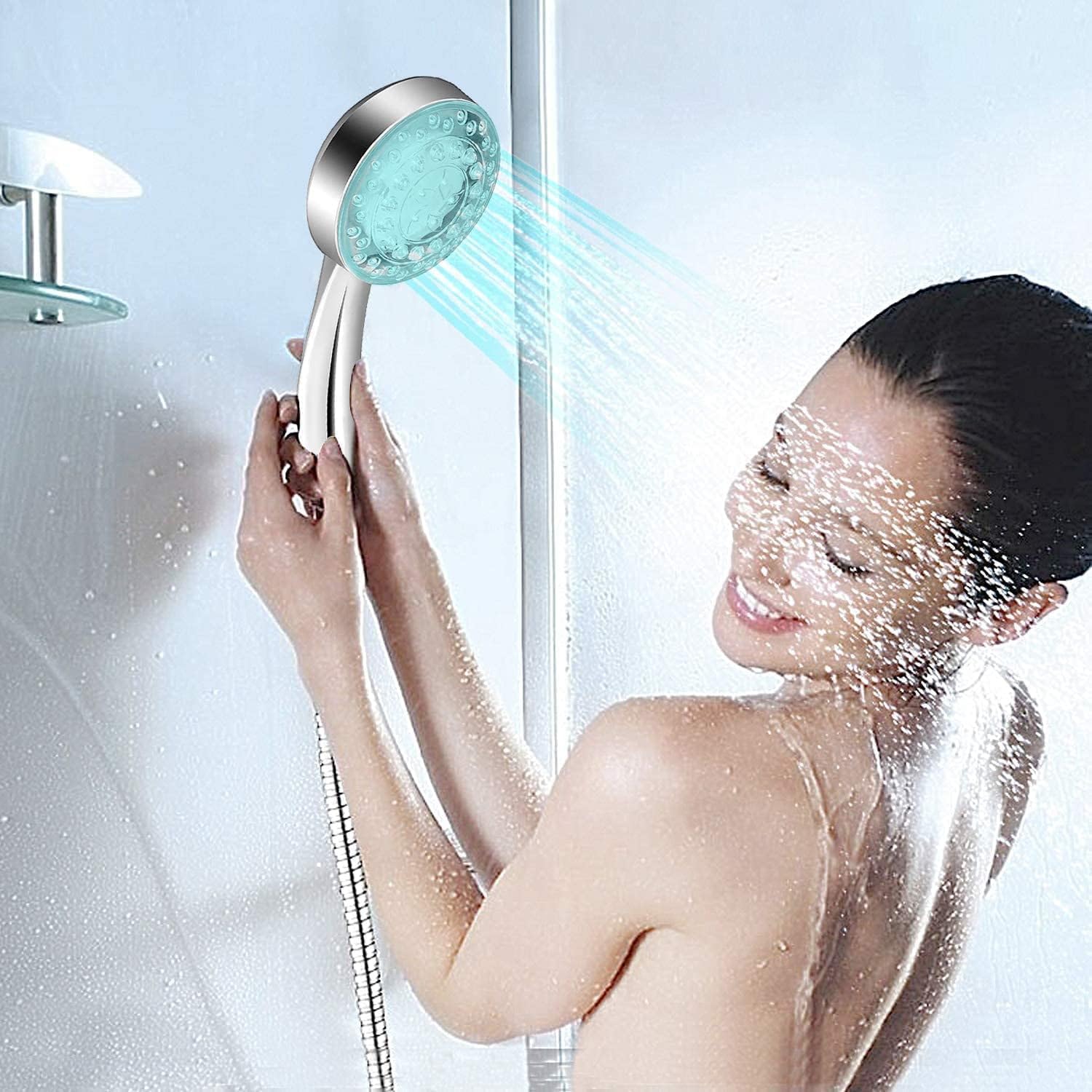 LED Shower Head Handheld High Pressure Water Saving Color Changing Temperature Sensor Eco-Friendly Bathroom Accessory B-208 - image 8