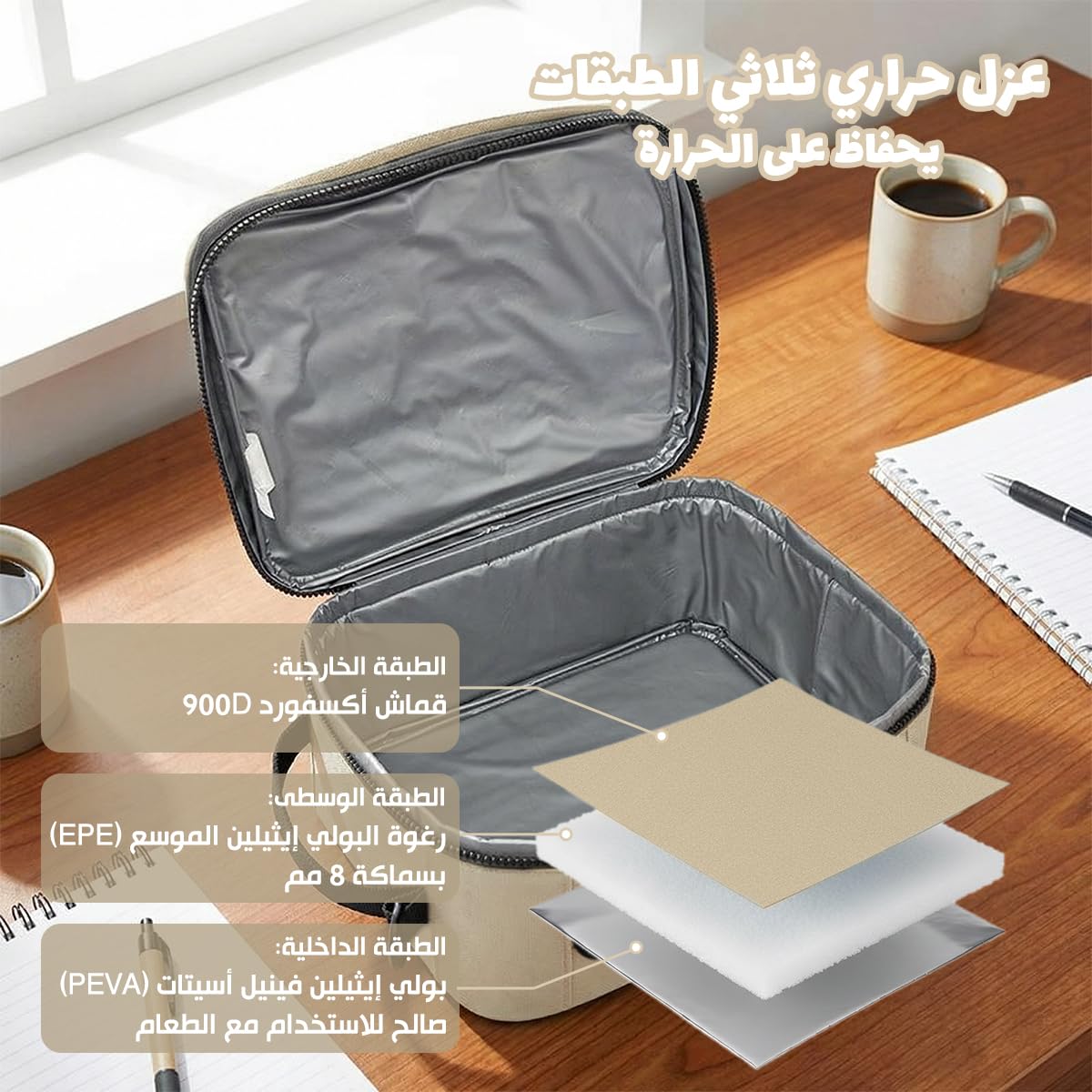 Insulated Lunch Bag 9L Thermal Lunch Tote, Waterproof Leakproof Food Cooler Bag for Hot Cold Meals Work School Picnic Travel, BB-531 (Beige) - image 4