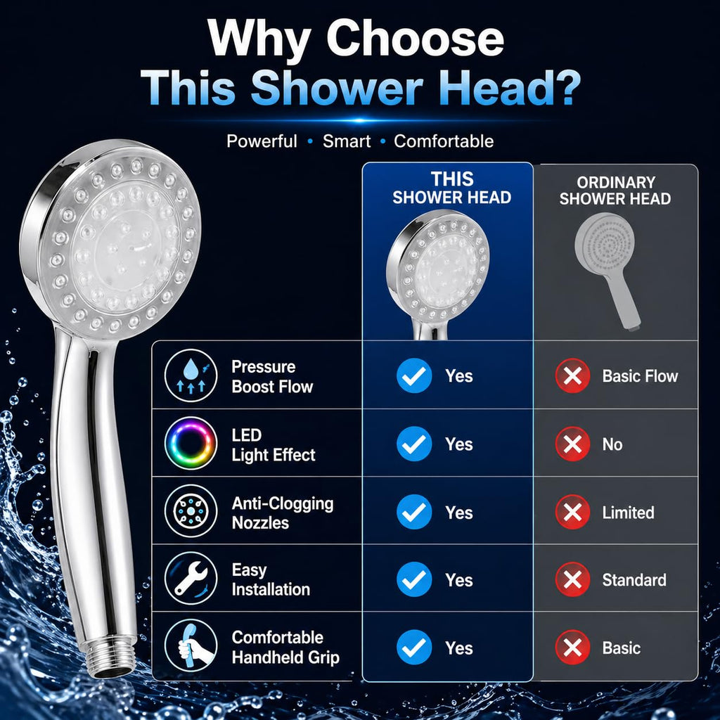 Handheld Shower Head with LED Color-Changing Light, High-Pressure Water-Powered Detachable Bathroom Sprayer for Home Spa Use, B-208 - image 4