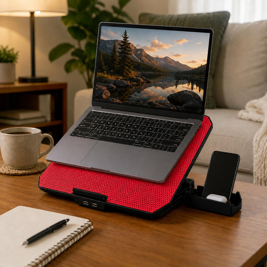 Laptop Cooling Pad, Dual RGB Fans USB Cooler Stand for 12-17 Inch Laptops, Adjustable Angle with Phone Holder, Dual USB Ports, Quiet Anti-Slip Design, Red, ZR700 - image 7