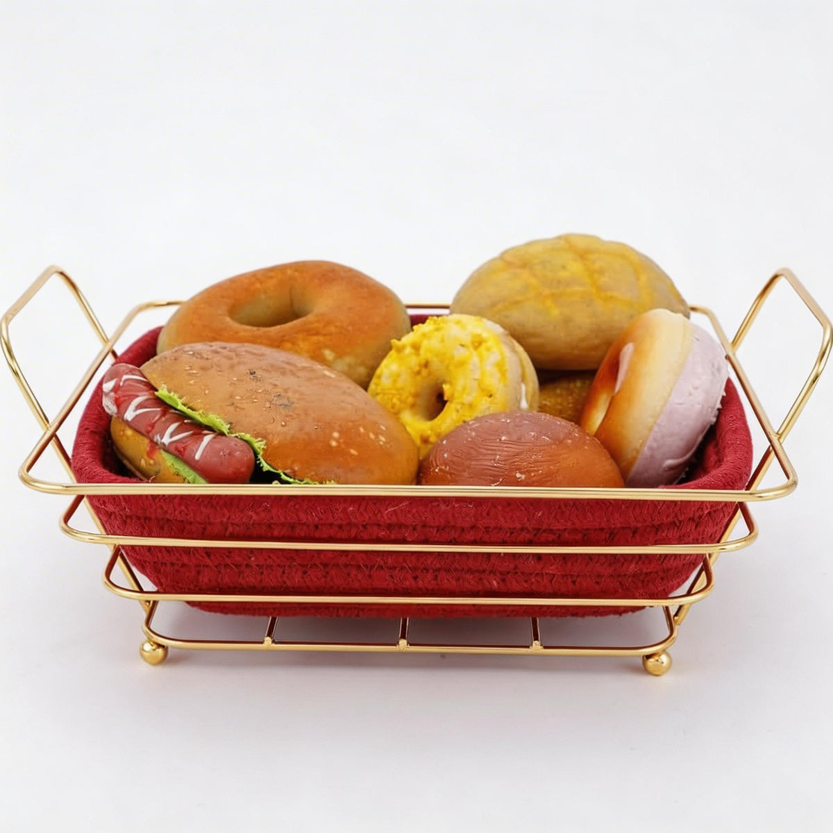 Bread Basket Metal Gold Wire Serving Basket with Removable Fabric Liner, Kitchen Countertop Organizer for Bread Fruit Vegetables Snacks (Red) - image 6