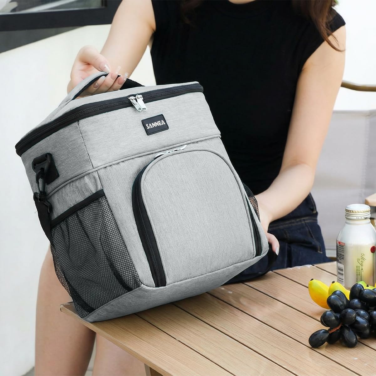 Insulated Lunch Bag 15L, Large Thermal Cooler Tote with Leak-Resistant Lining, Water-Resistant Exterior and Adjustable Shoulder Strap for Work, School, Picnic and Travel, BB-527 (Grey) - image 7
